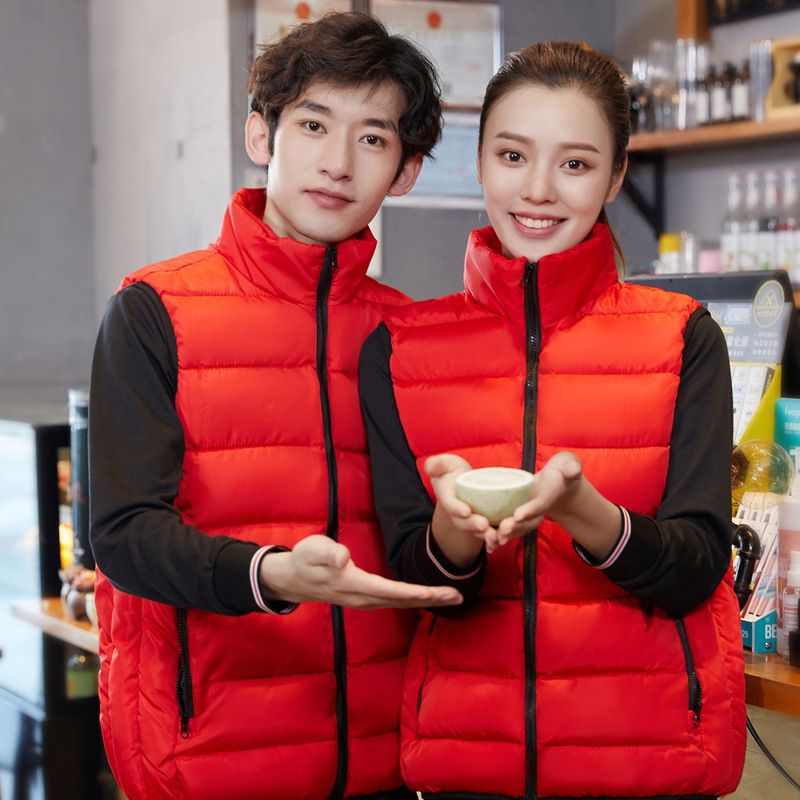 Cold-proof down cotton vest men's and women's supermarket cashier promoter catering milk tea shop waiter work clothes cotton vest