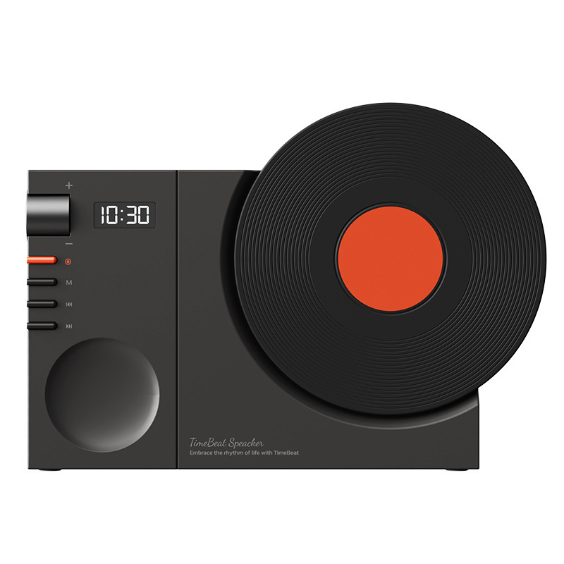 レトロな黒ゴムレコード機bluetoothオーディオusb充電無線ミニスピーカー携帯屋外デスクトップtfカード時計|undefined