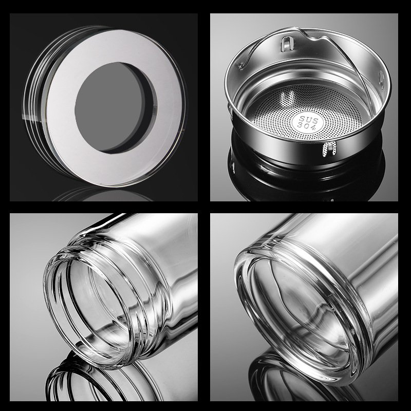 雙層玻璃杯耐高溫便攜高硼硅玻璃杯帶蓋雙層隔熱高檔玻璃水杯便攜