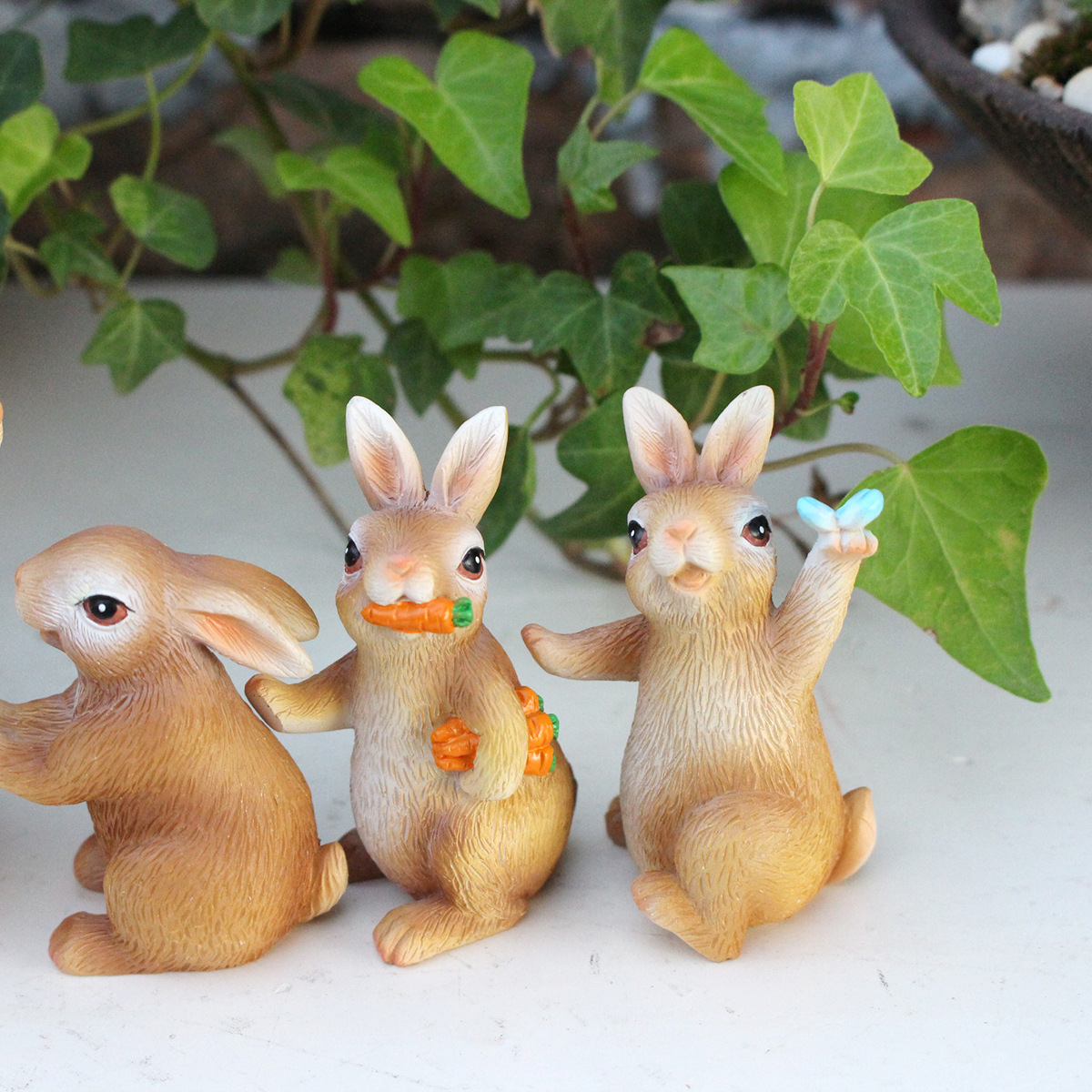   resin simulation animal bunny set four home crafts ornaments outdoor garden decoration 