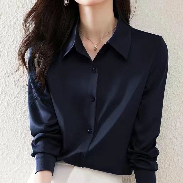 Plus-Size Women's Shirt, Sun-Protective Ice Silk Satin Shirt, Long-Sleeved, Stylish, Mature Hong Kong Style Women's Top Plus-Size Women's Shirt, Sun-Protective Ice Silk Satin Shirt, Long-Sleeved, Stylish, Mature Hong Kong Style Women's Top