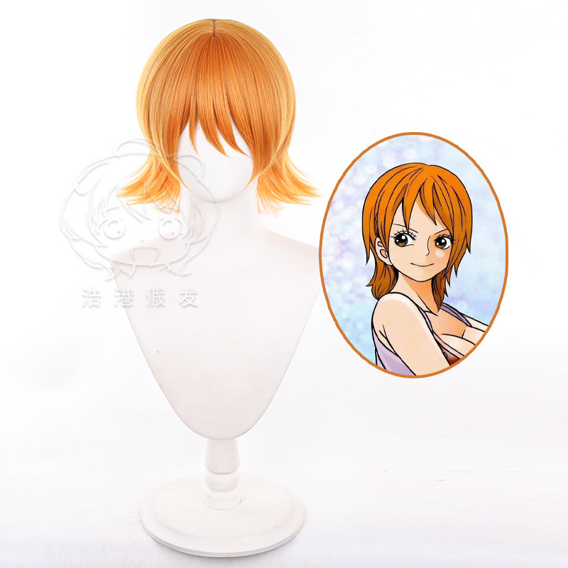 [Haogang] One Piece Nami cos Wig Orange Anti-warped Short Hair cosplay Long Scalp Top