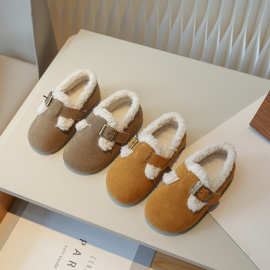 女童棉鞋2023冬季新款中小儿童毛毛鞋加绒羊羔毛男童二棉鞋