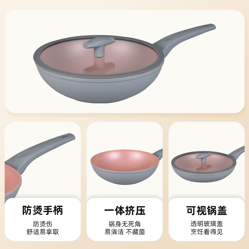 Personalizada serie de polvo de ceniza profunda sartén antiadherente conjunto de sartén serie de alto espesor imitación de prensa de aluminio clásico