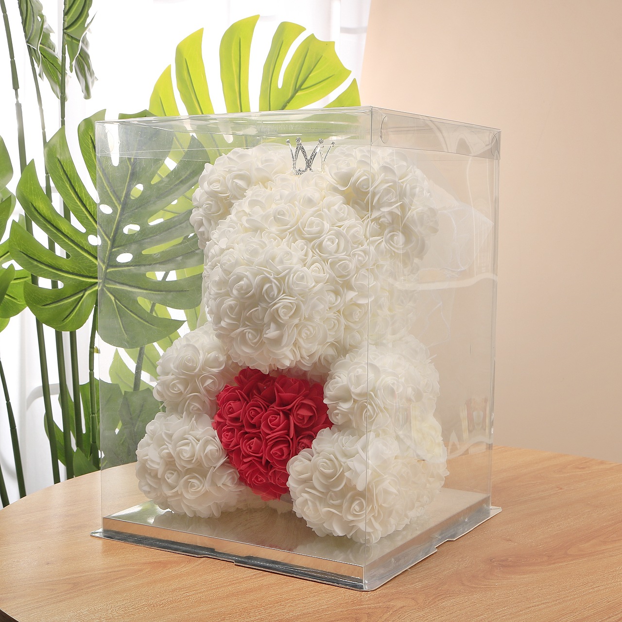 Flor preservada oso rosa 520 regalo del Día de San Valentín tienda de flores supermercado PE espuma flor abrazo oso rosa