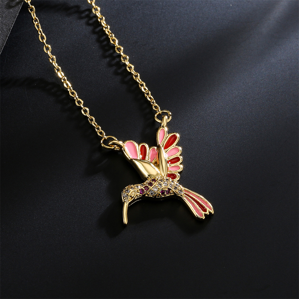 European And American New Drop Oil Bird Pendant Copper Plated Real Gold Necklace display picture 4
