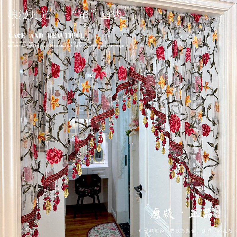 [Original High-End Design] Villa-Style Atmosphere Door Curtain, No-Drill Bedroom Half Curtain, Home Decoration Triangle Sheer Curtain