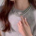 清冷银灰色水晶珍珠项链时尚轻奢气质毛衣锁骨链小众轻奢百搭配饰