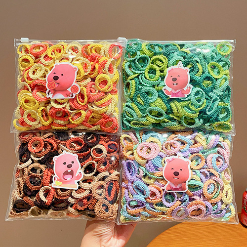 Children's skin-colored elastic hair tie, non-irritating, bag-style fringed hair tie for girls, hair tying, hair rope for little girls, thumb-sized small hair tie