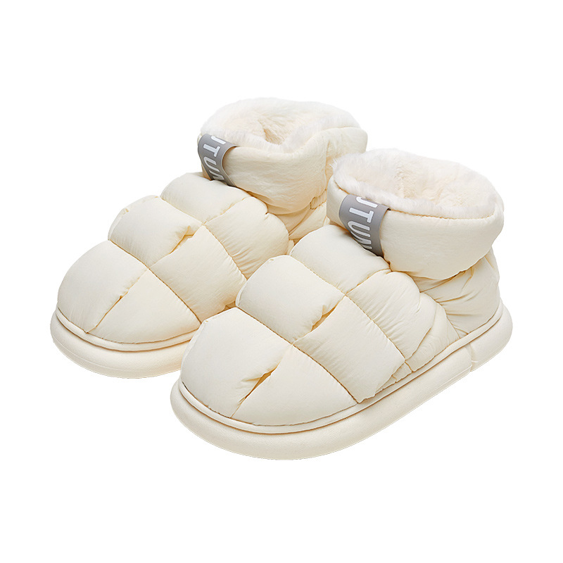 Optimizado tofu zapatos de suela gruesa bolsa de nieve de algodón de tacón zapatillas de interior de las mujeres de invierno cálido confinamiento zapatos sienten caída