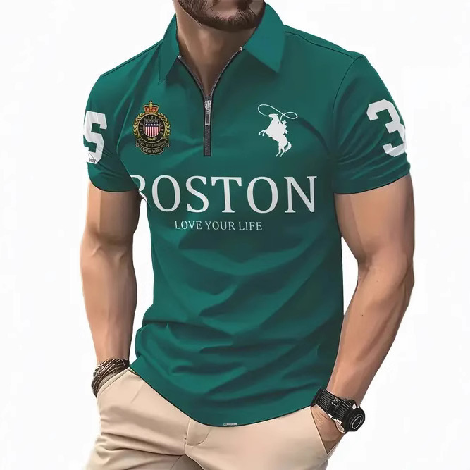 Transfronterizo 2025 nuevo estilo Amazon tendencia de la moda europea y americana casual todo-fósforo botón de manga corta camisa POLO impresión 3D