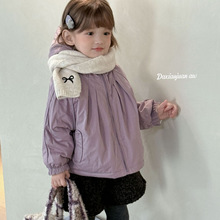 大小卷儿童外套25秋冬新女童韩版洋气纯色碎花两面穿连帽夹棉外套