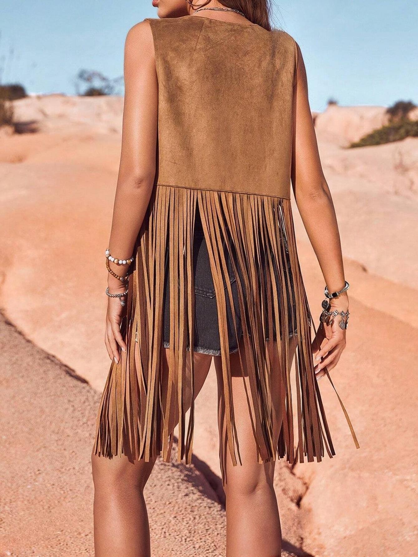 Chaleco de borla de mujer transfronteriza europea y americana sin mangas hippie chaqueta de borla de gamuza