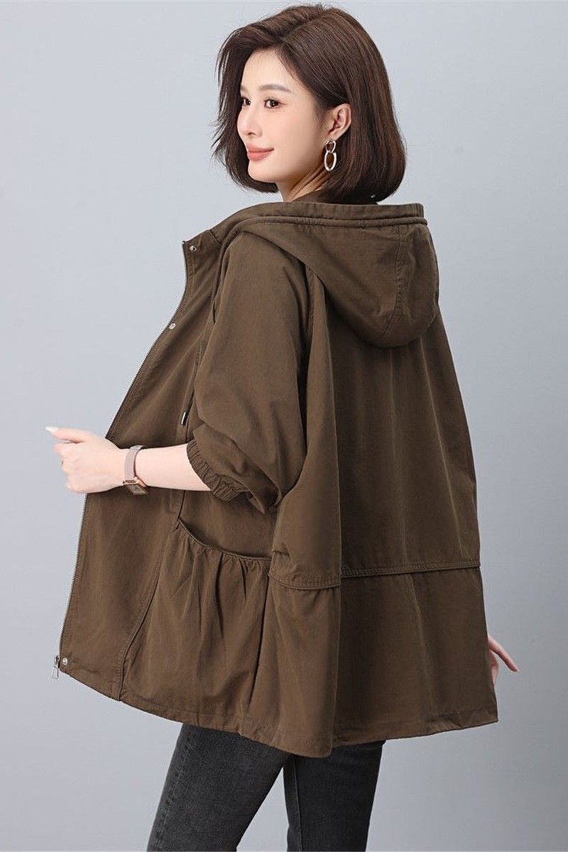 Windbreaker Women's Mid-Length Spring and Autumn New Ancora Red Jacket Loose Casual Hooded Top