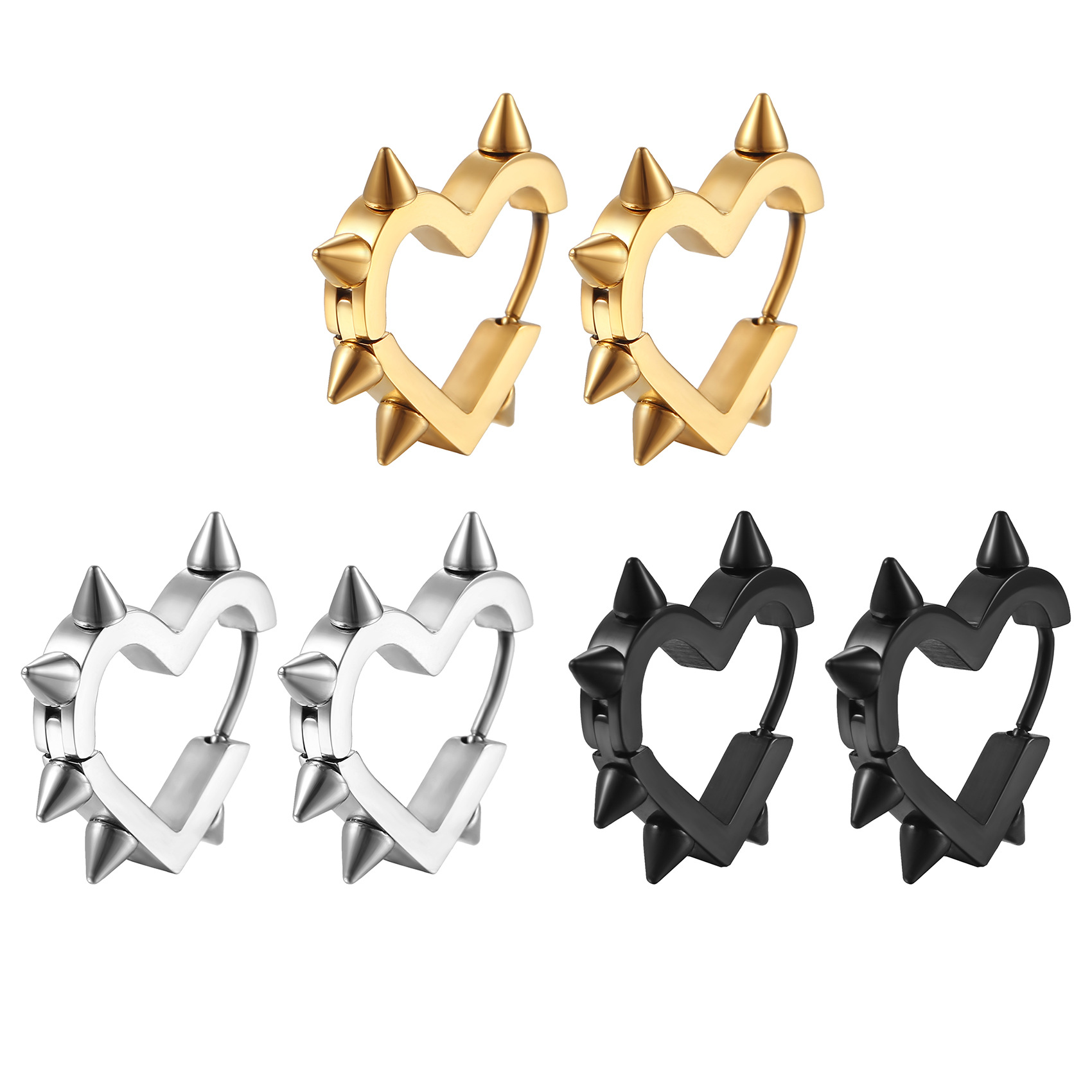 Hip-hop Heart Shape Titanium Steel Plating Rivet Earrings 1 Pair display picture 1