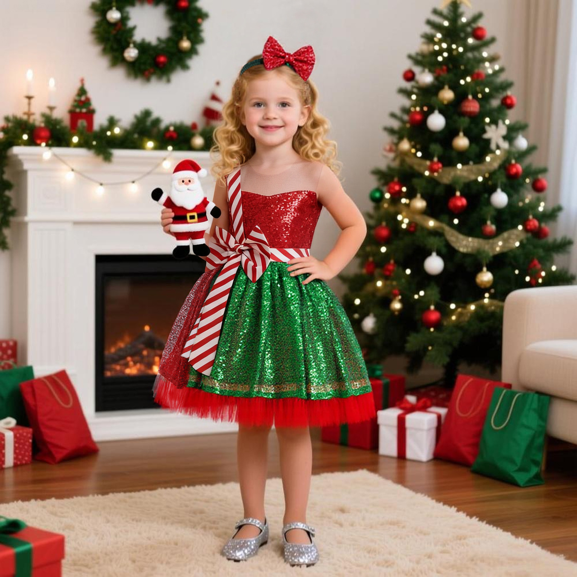 2024 nuevos niños de la Navidad traje Cosplay Masquerade color pettiskirt niñas vestido