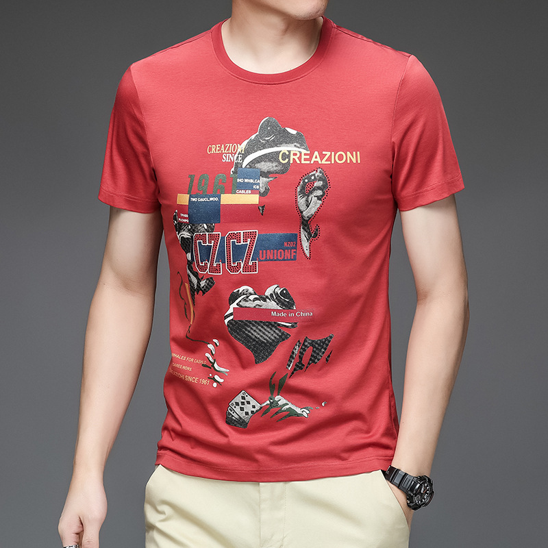 2022 Short-sleeved T-shirt Men's Trendy Brand Instagram Summer New Fashion Cotton Round Neck T-shirt All-match Base Shirt for Men