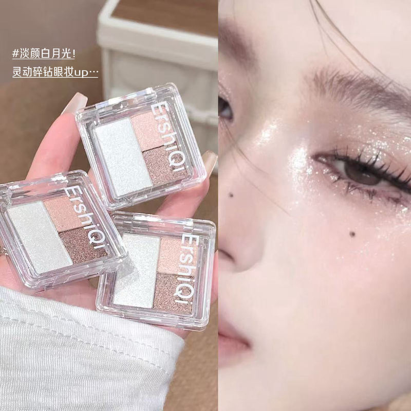 Korean Cool Highlighter Three-Color Eyeshadow Palette Pearlescent Fine Shiny Crystal Earth Milk Tea Color Contouring All-In-One Affordable Korean Cool Highlighter Three-Color Eyeshadow Palette Pearlescent Fine Shiny Crystal Earth Milk Tea Color Contouring All-In-One Affordable