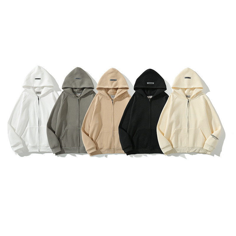 Marca de moda FOG calle europea y americana clásico ESSENTIALS espalda tridimensional letras fleece-forrado cremallera suéter abrigo