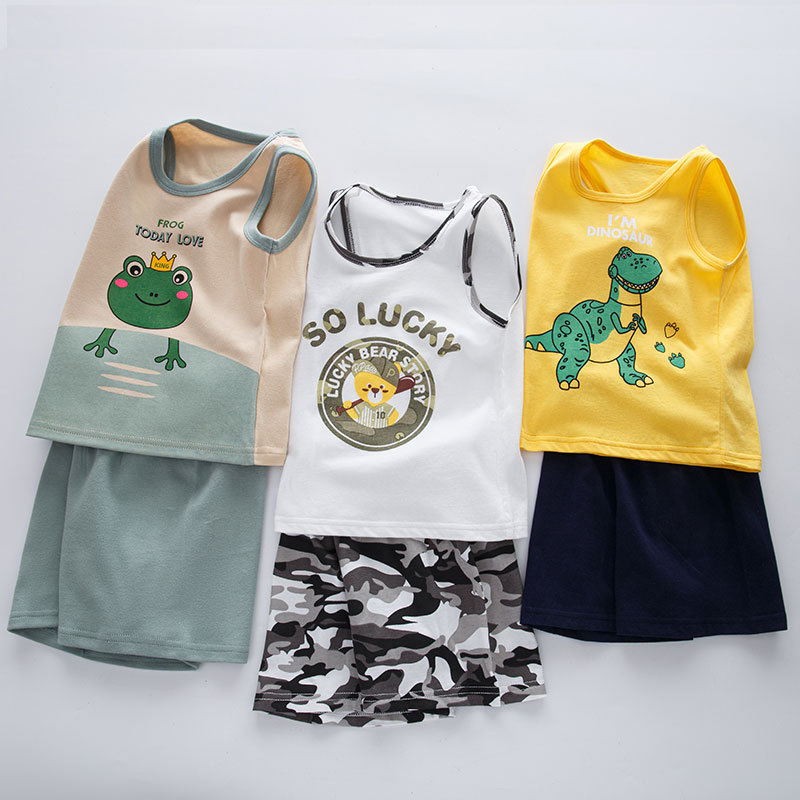 Children's summer vest suit boy solid co...