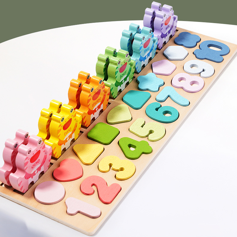 3 - en - 1 rana tablero de log para bebés de educación temprana puzzle de bloques de construcción juguetes para niños pequeños puzzle cognitivo de forma digital