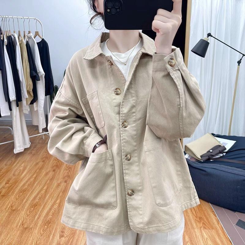 Summer Outfit for Petite Women: Suit Collar Twill Cotton Thick Jacket, Versatile Top, 2026 New Model, Loose Cotton Jacket Summer Outfit for Petite Women: Suit Collar Twill Cotton Thick Jacket, Versatile Top, 2026 New Model, Loose Cotton Jacket