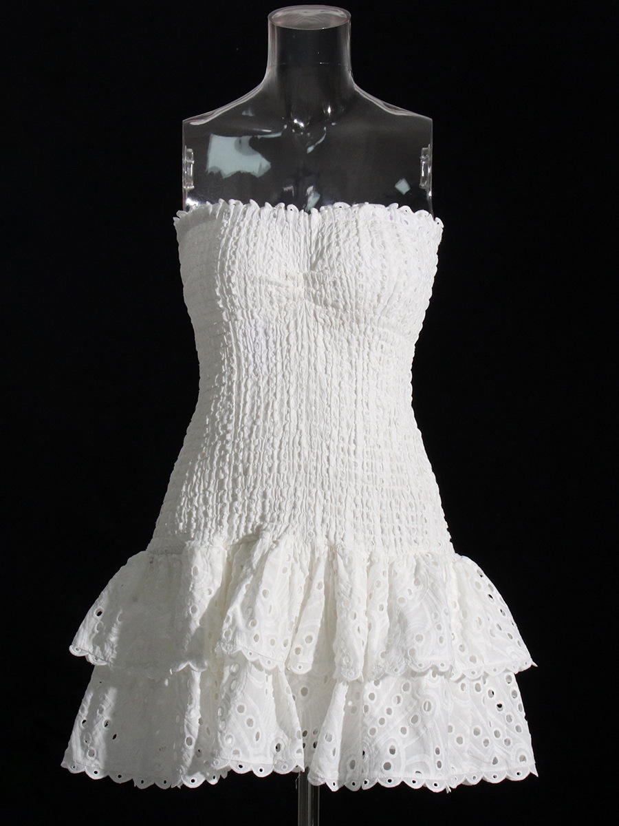 Cross-border European And American Embroidered Dress Women, 2025 New Model, High-end Strapless Off-shoulder Puffy Mini_ecoleips.com