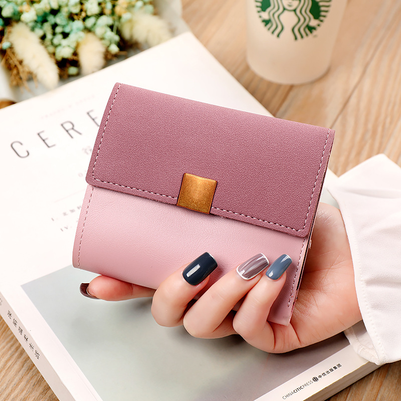Cartera corta estilo coreano 2024, nueva, mate, con diseño de patchwork retro, versátil, triple, con monedero y tarjetero, venta al por mayor.