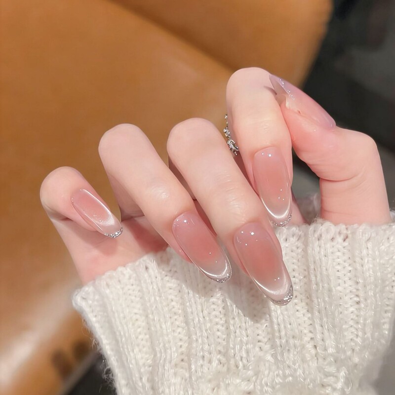 Yuanxi Light Luxury Nude French Cat Eye Short Style Whitening Handmade Wearable Nails Removable Nail Stickers Wholesale