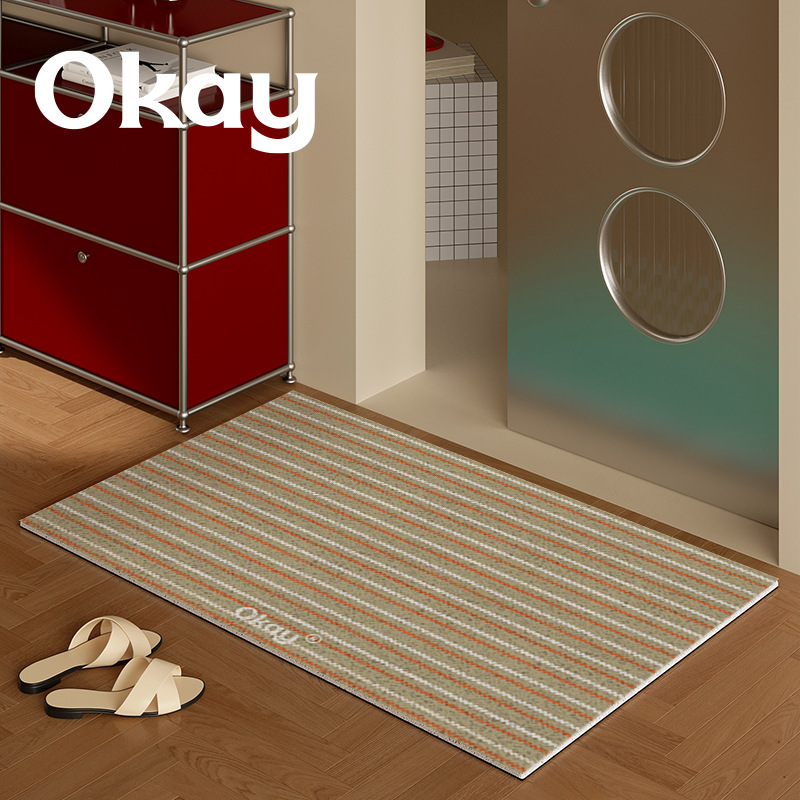 Wooden Striped Wire Loop Entrance Mat for Home Use, Can Be Cut, Pvc Dirt-Resistant, Non-Slip, Dust-Removing Doormat Wholesale