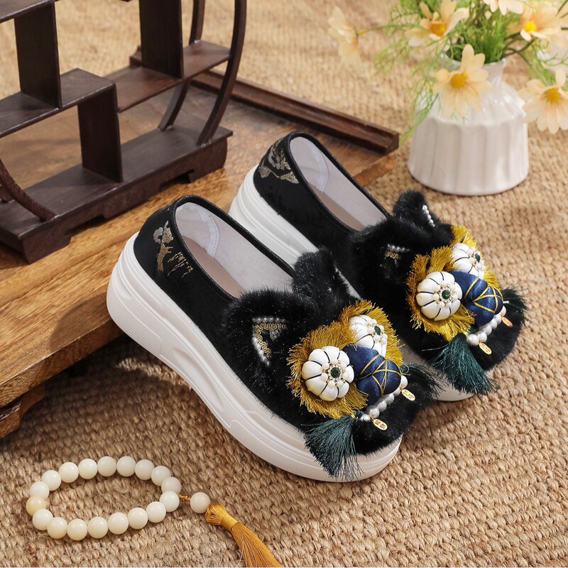 060-2 New Thick-soled Tiger-head Single-layer Shoes High-heeled Loving Style Original Handmade New Chinese-style Cloth Shoes
