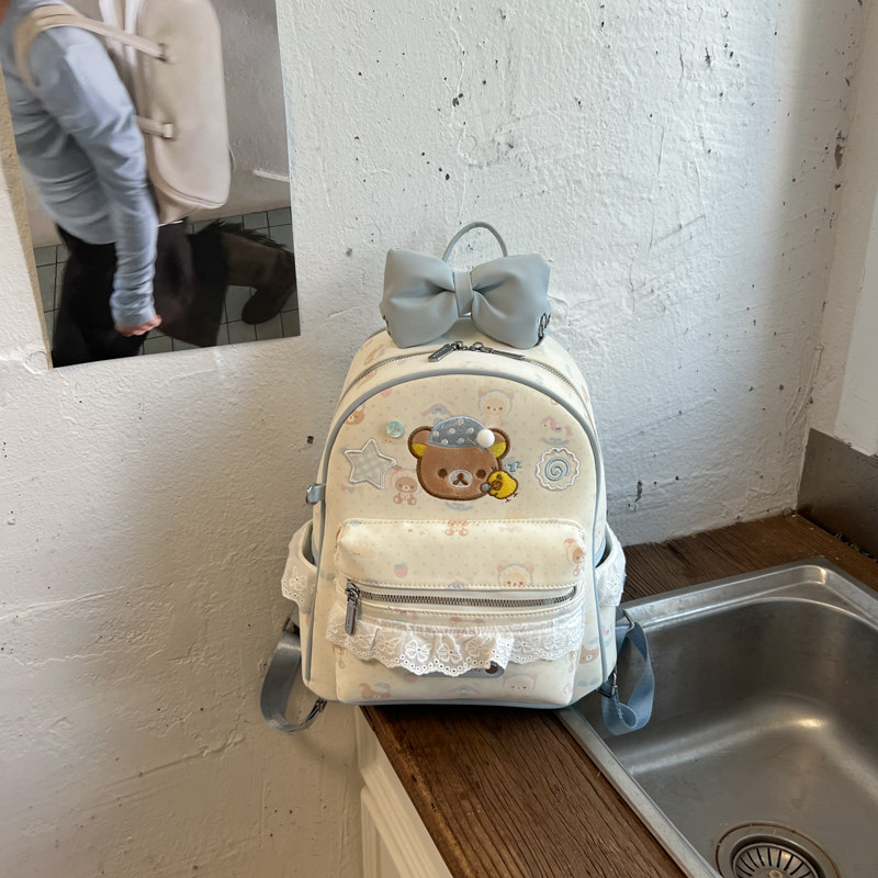 Cute mochila de encaje, viento de encaje, osos, estudiantes, mujeres universales, 2026 mochila coreana de gran capacidad, nueva caricatura