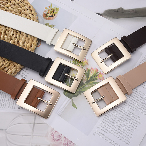 New alloy generous buckle simple solid color decorative jeans belt for women high-end versatile jeans belt for women