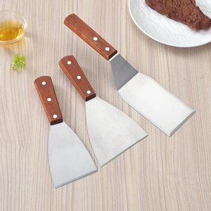 Трехсторонний ликер плоский шпатель кухонный гаджет косой шпатель Teppanyaki Spula из нержавеющей стали деревянная ручка для блинчика