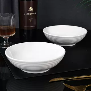纯白简约陶瓷餐具酒店大碗家用厨房汤碗面碗横纹碗拌沙拉碗螺纹碗