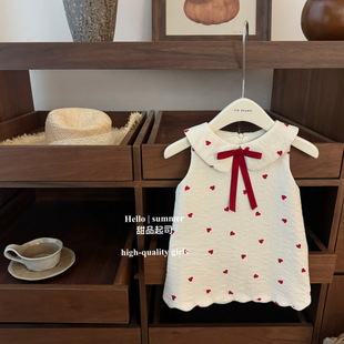 [dessert cheese] love sugar beans! Baby Girl's Cream Rice Cute Three-Dimensional Small Love Bow Princess Dress