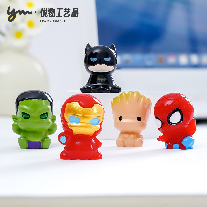 可爱超级英雄蜘蛛侠钢铁侠公仔萌粒 diy装饰品配件车载桌面小摆件|undefined