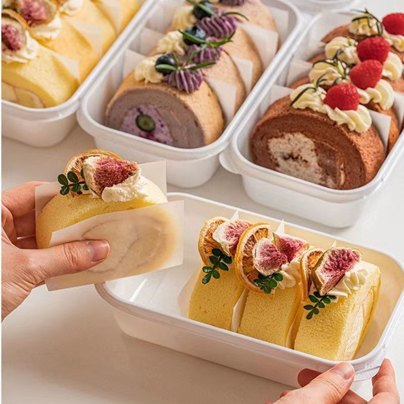 【包邮】日式瑞士蛋糕卷打包盒加厚切块甜品梦龙卷透明点心盒子桃