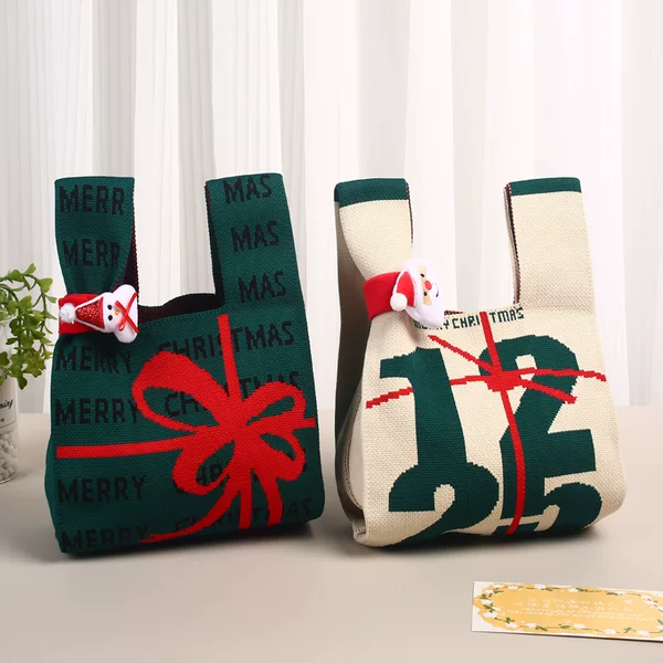 Christmas Eve Knitted Bag Custom Gift Tote Bag Large Capacity Knitted Bag Custom Knitted Bag