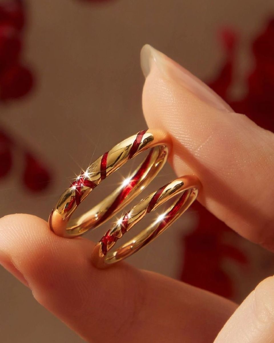 Diseño de nicho miles de millas matrimonio esmalte de una línea cuerda roja anillo de un par de hombres y mujeres regalo Qixi