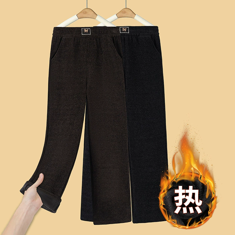 Мама брюки осень-зима новый бархатный утолщение с высокой талией повседневные брюки среднего и пожилого зимнего хлопка теплые эластические талии