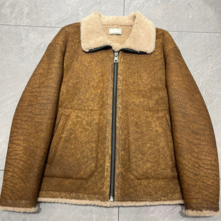 2023 New Winter Men's Fur Integrated Wool Leather Lapel Short Men's Jacket Genuine Leather Fur Motorcycle