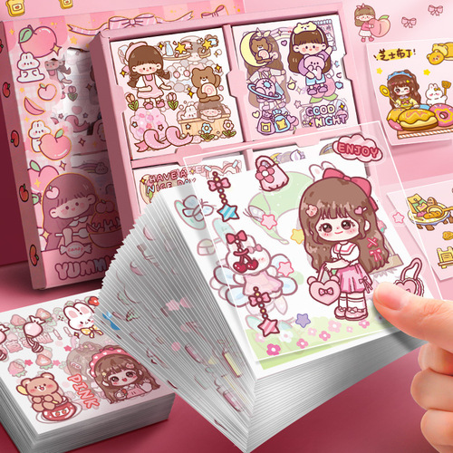100 unique pet-themed sticker sheets, cartoon-style cute girls, DIY journal stickers, decorative elements, Japanese and Korean Instagram style