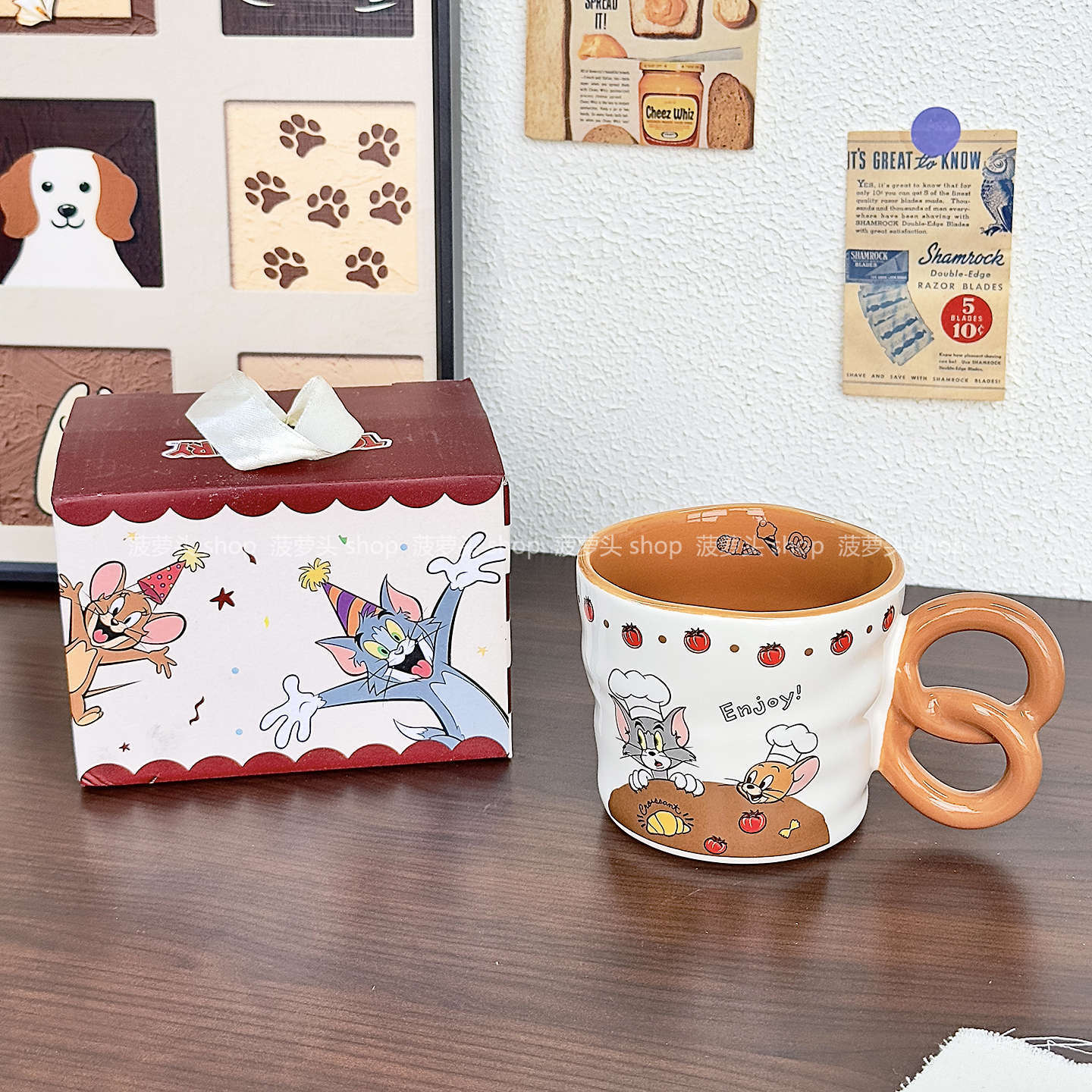 Gato y ratón tazas de cerámica de desayuno tazas de agua domésticas de agua potable de oficina de alto valor de regalo de cumpleaños