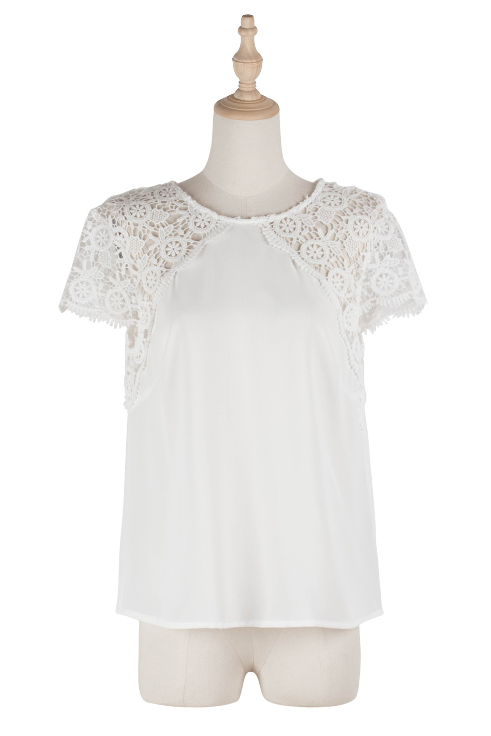 Solid Color Round Neck Loose Lace Top display picture 5