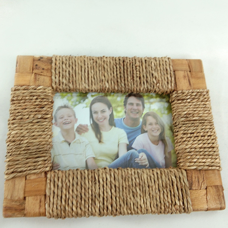 Custom Bohemian Style Straw Rope Woven Solid Wood Photo Frame Home Homestay Photo Studio Wall Decoration Table Photo Frame