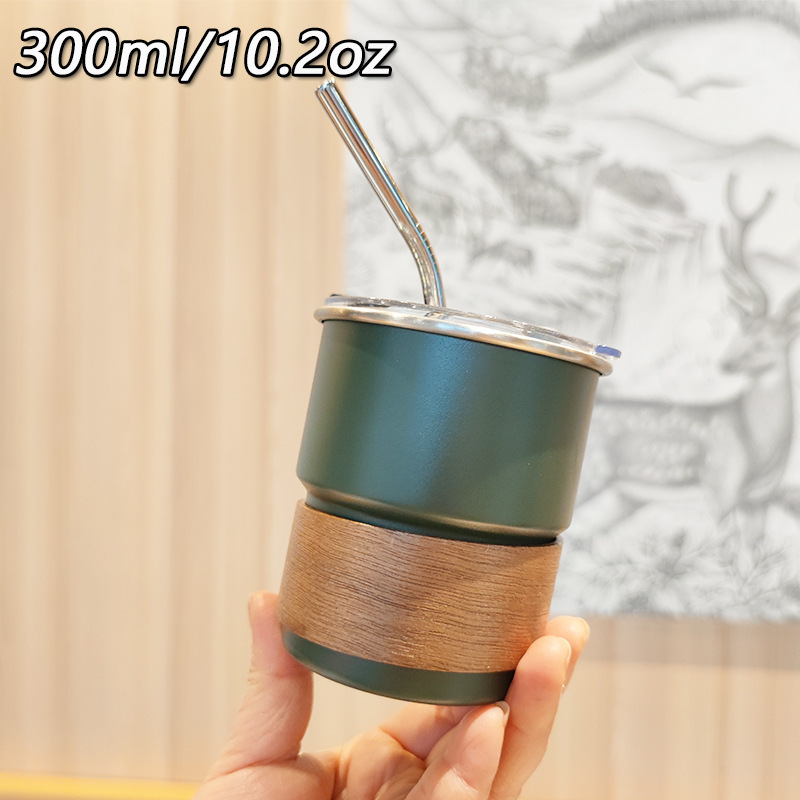 Taza de paja portátil para automóvil portátil al aire libre de alto valor con tapa para acampar al aire libre 304 taza de café de acero inoxidable de una sola capa