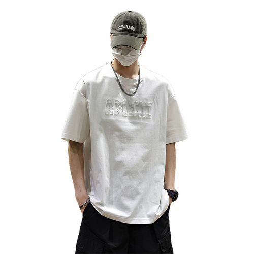 American short-sleeved T-shirt men's 2026 summer thin round collar technology cotton top loose print T-shirt cool technology