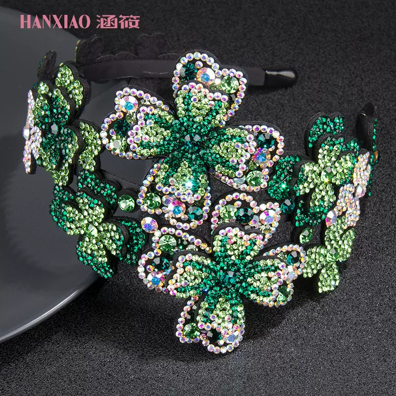 捷克钻花朵大发箍韩国甜美带钻宽边带齿防滑水晶宽边头箍发饰批发
