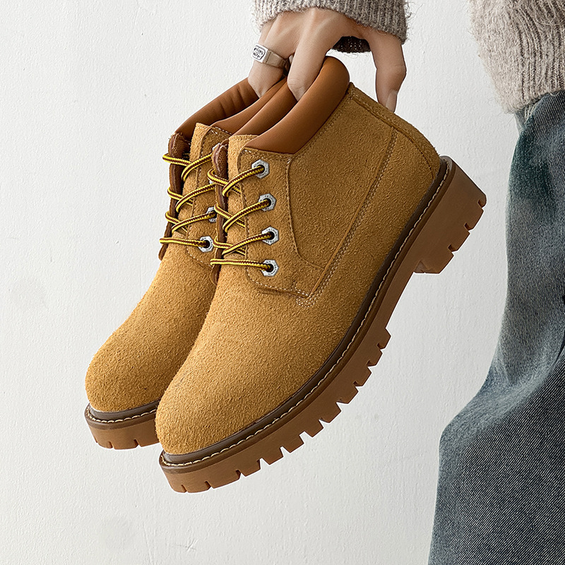 Men's High-Top Derby Boots Casual Commuting Thick-Soled Height-Increasing British Style Leather Work Boots 9020